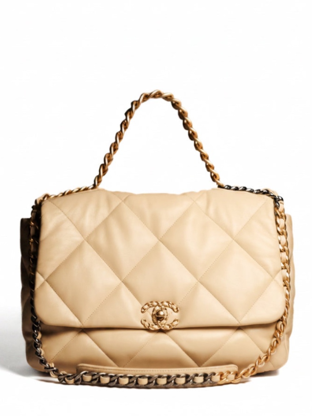 Chanel 19 Maxi Cream Quilted Goatskin tritone chai